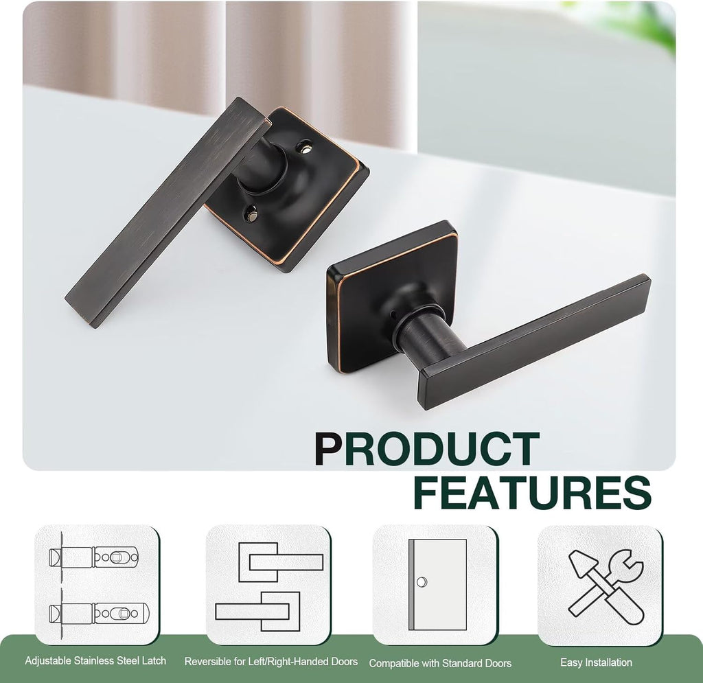 GOBEKOR 1 Pack Oil Rubbed Bronze Door Handles Interior Passage Door Handle for Closets Keyless Interior Closet Door Levers