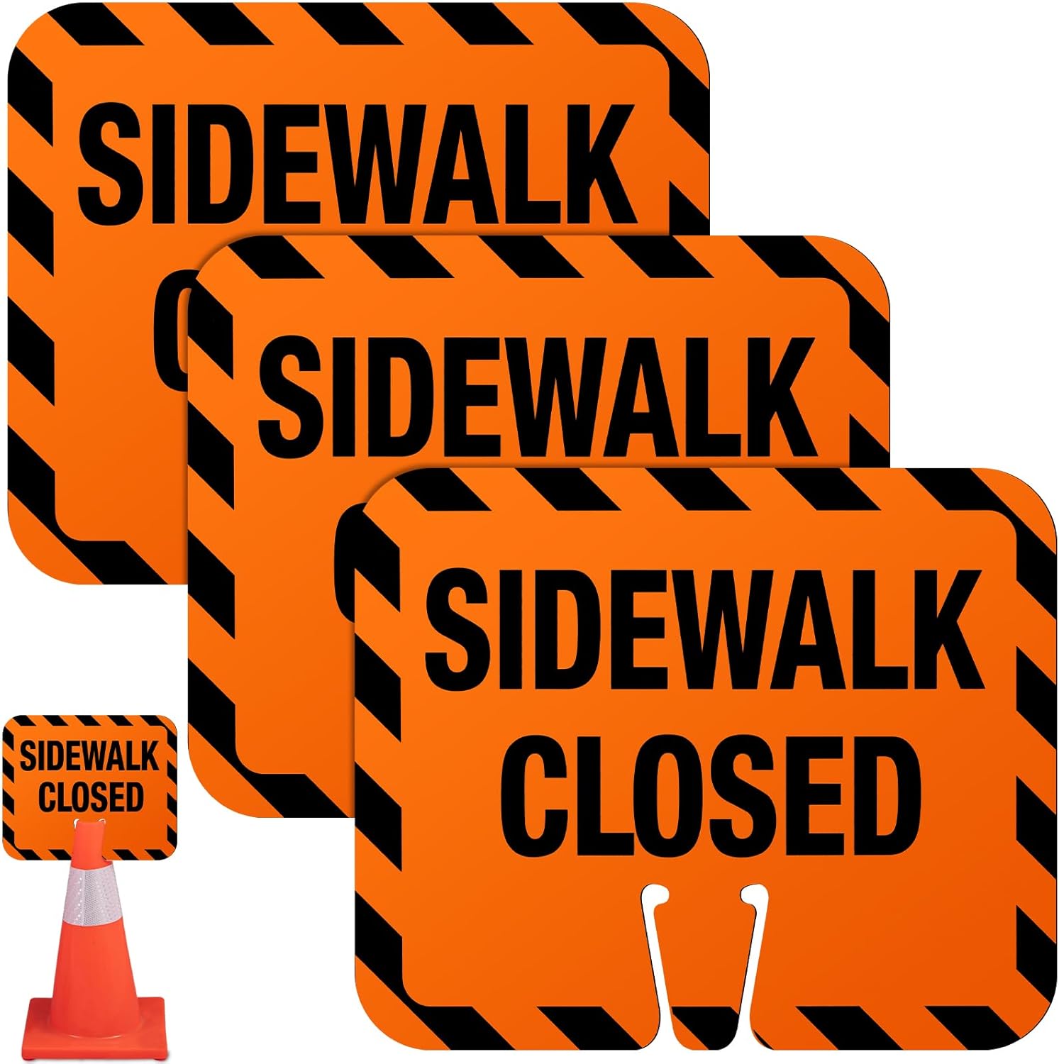 3 Pcs Plastic Sidewalk Closed Sign Bulk for Traffic Cones Top Road Warning Signs 10.4" Height x 12.6" Width x 0.05" Thickness for Outdoor Barricade Construction Caution