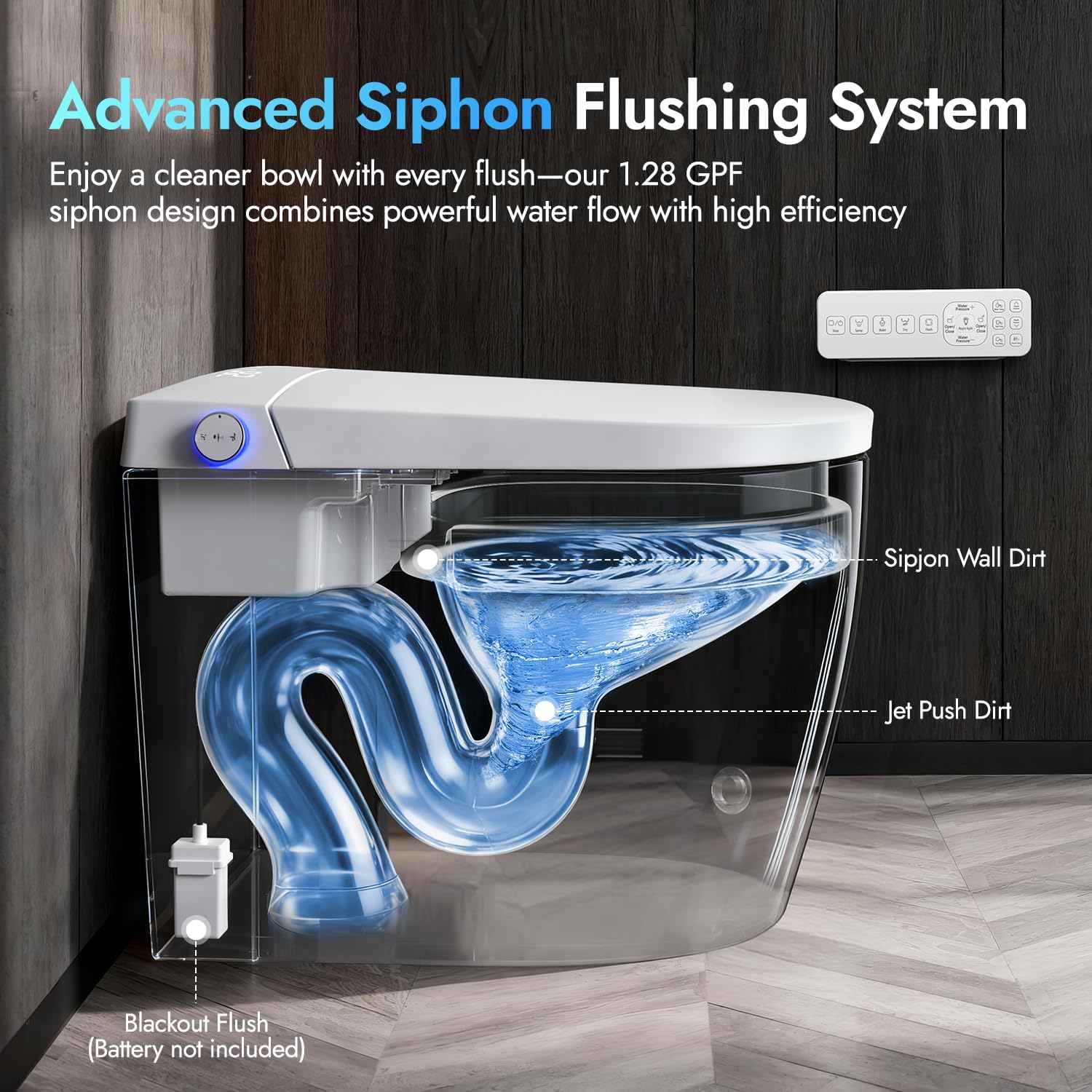WANSID Compact Smart Toilet With Bidet, Heated Seat, Auto Open/Close Lid, Blackout Flush, Warm Water & Air Dry Function, One-piece Toilet with Tankless Design, Space-Saving, Night Light