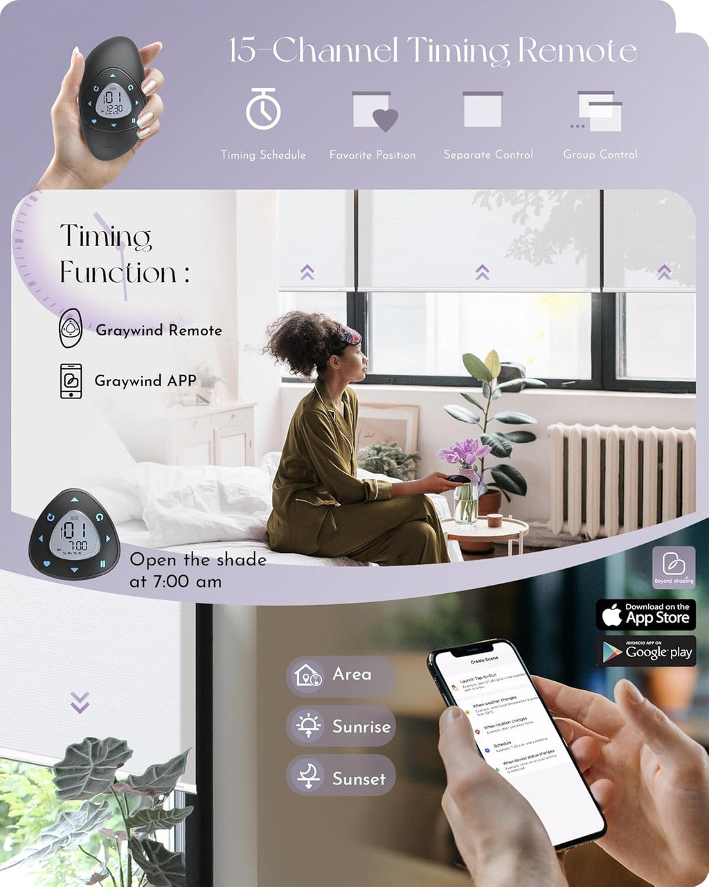 Graywind Motorized Light Filtering Shades Compatible with Alexa Google Rechargeable Remote Control Smart Blinds Automatic Window Shade with Valance for Home Office, Custom Size (Pure White)