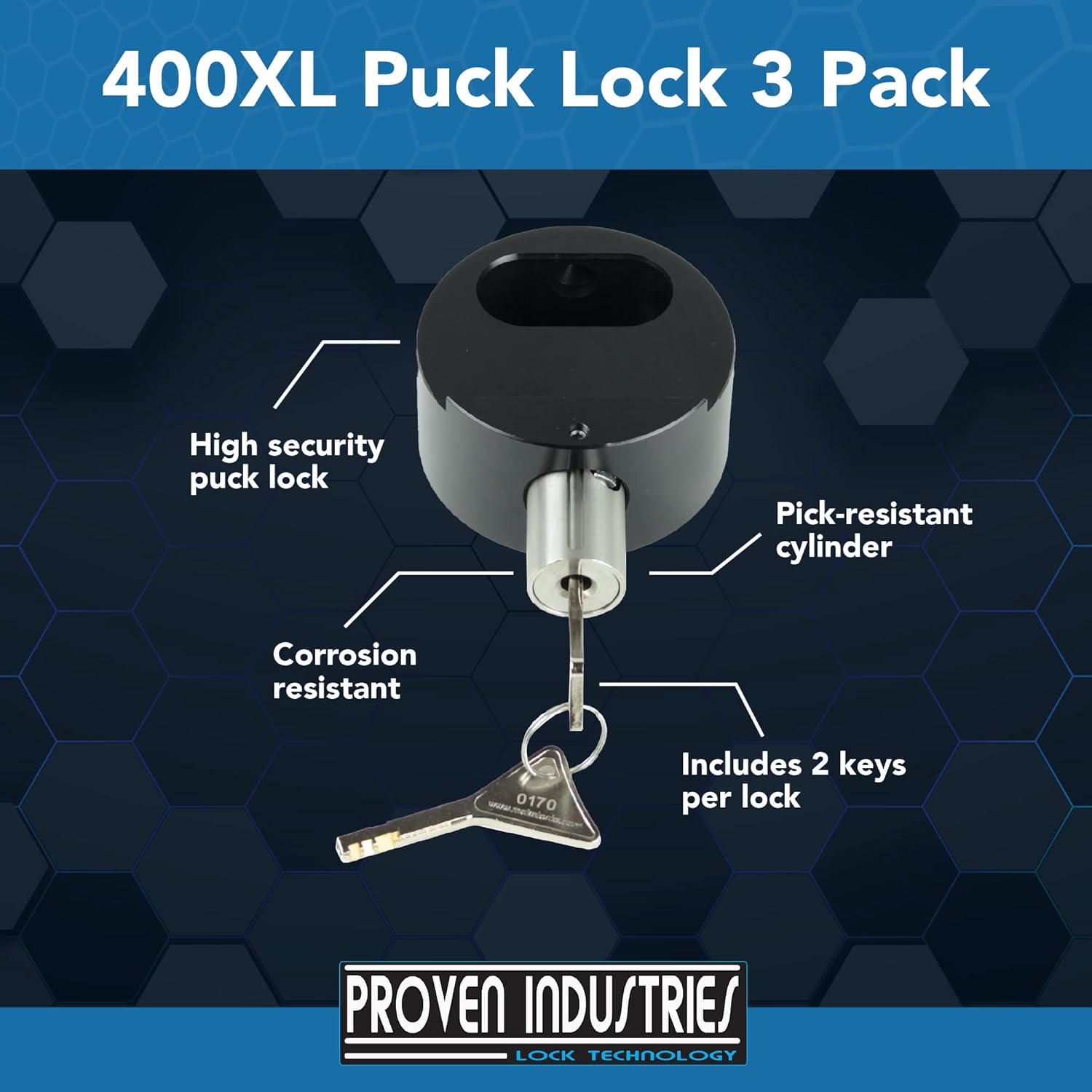 Proven Industries Model 400XL Puck-Lock Set, Made in The USA, Pack of 3, (Black)