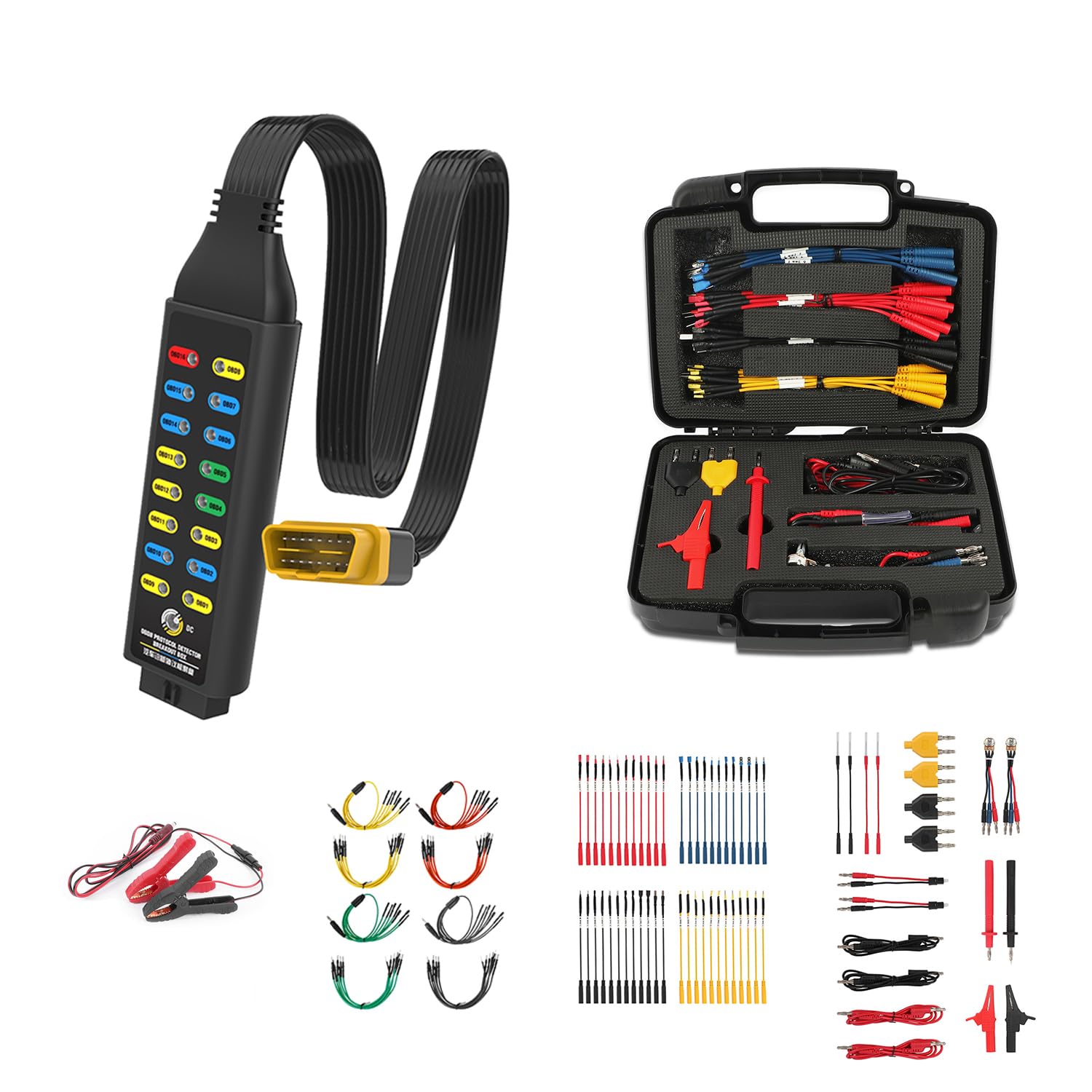 68 PCS Automotive Circuit Test Lead Kit,Multimeter Test Leads Set,Electrical Breakout Leads Automotive Kit, OBD2 Breakout Box OBDII Protocol Detector for Professional Automotive Diagnostics