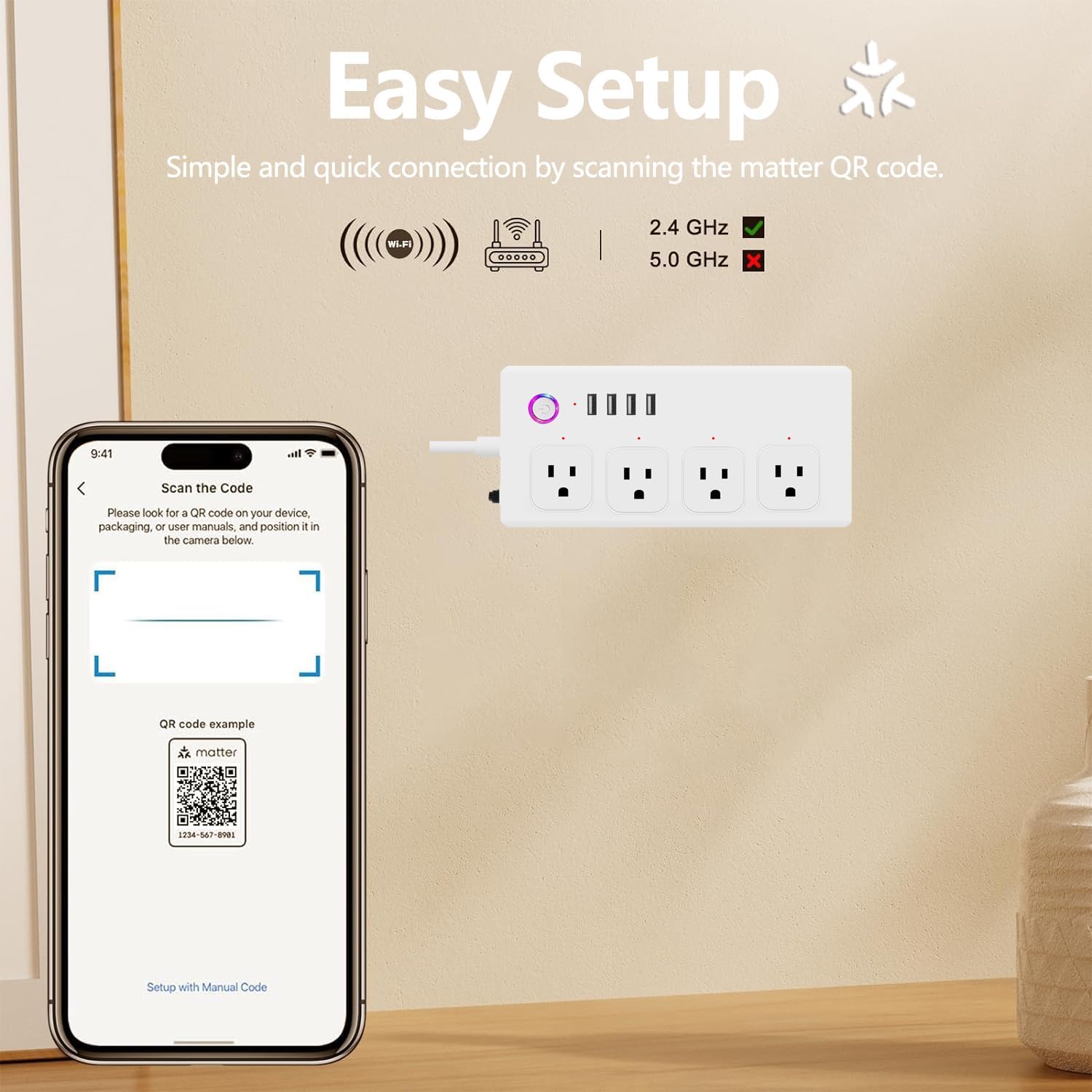 UseeLink Matter Smart Power Strip, Surge Protector,Support Apple HomeKit, Alexa, Google Home with Schedule Timer, App & Voice Control,5 Ft Extension Cord with 4 Smart Outlets and 4 USB Ports