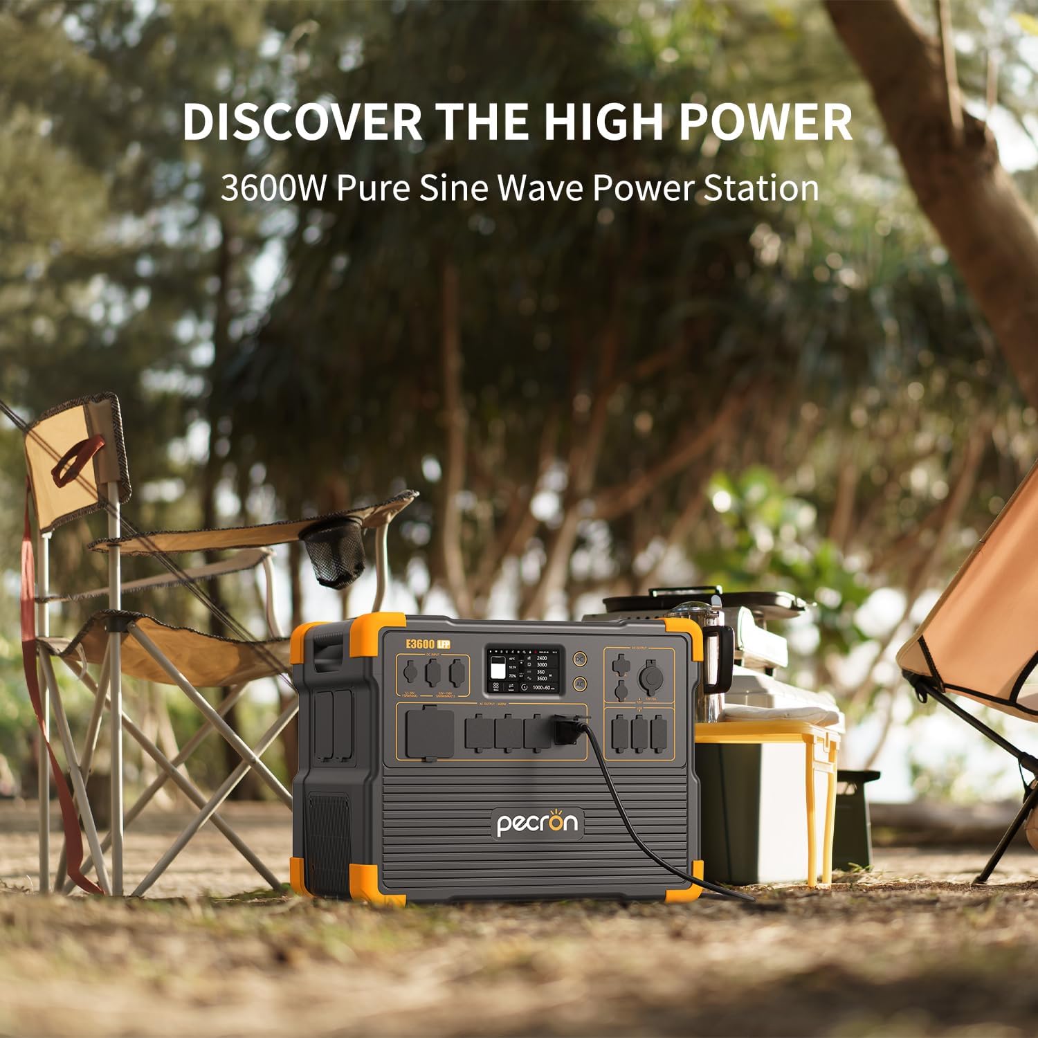 pecron Solar Generator E3600LFP 3072Wh with 300W Solar Panel, 5x3600W AC Outlets Portable Power Station, LiFePO4 Battery Backup Expanded to 15.36KWh, Power Station for Home Use, RV, Camping, CPAP