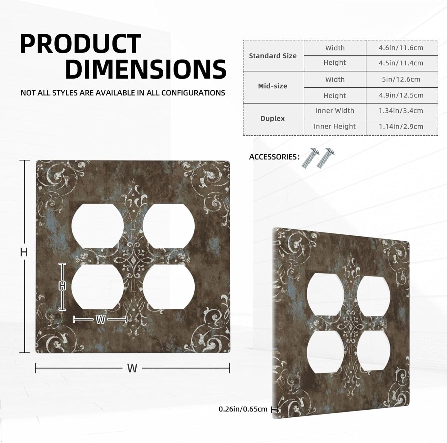 Decorative Outlet Covers Brown Vintage Abstract Floral 2 Gang Wall Plate Cover Double Duplex Receptacle Two Switch Light Switch Cover Plate Jumbo Dual Faceplate for Home Decor