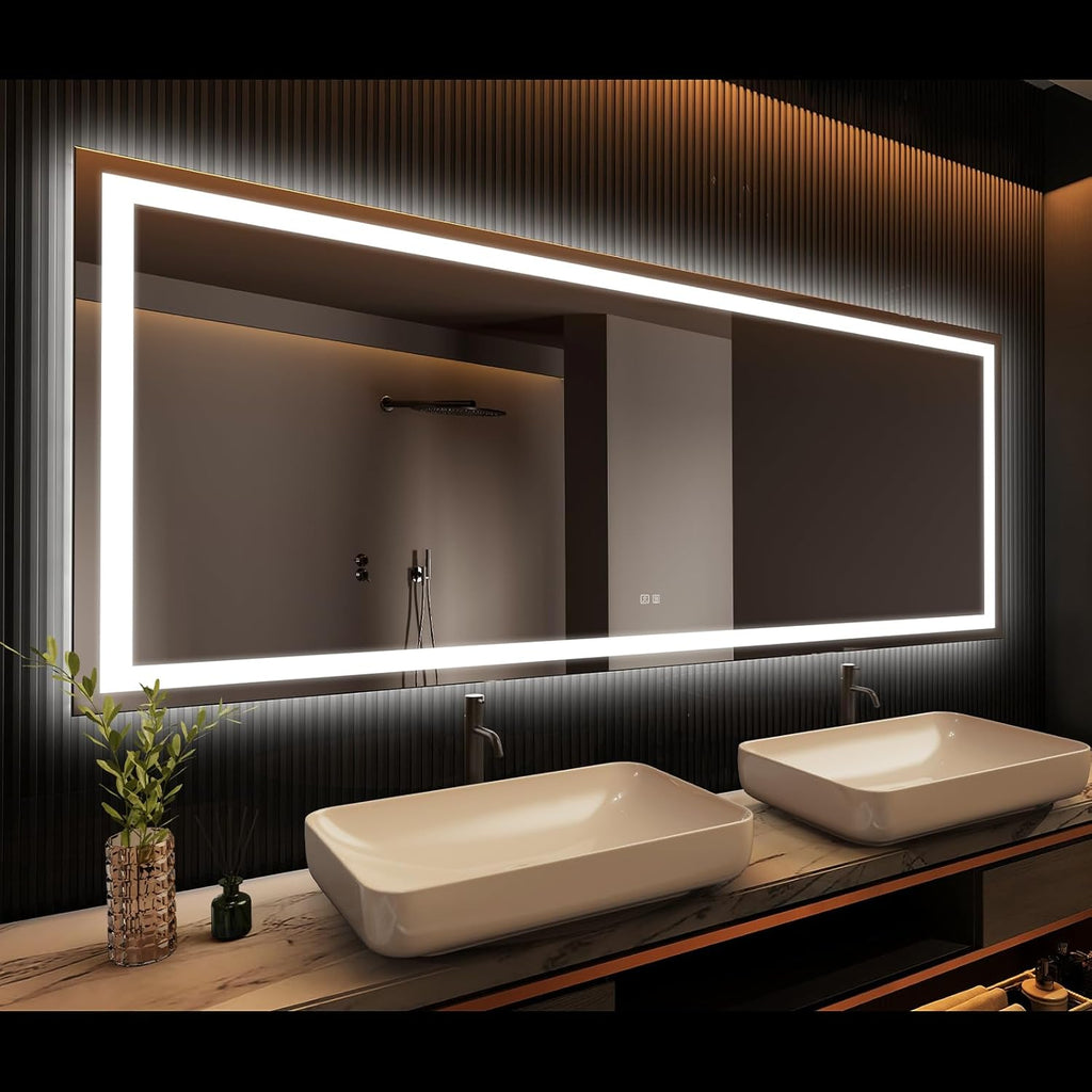 APRILSOUL 60x40 Inch LED Bathroom Mirror with Front and Backlit, Makeup Mirror with 3 Color Lights, Memory Function, Anti-Fog and Dimmable Light (Horizontal)