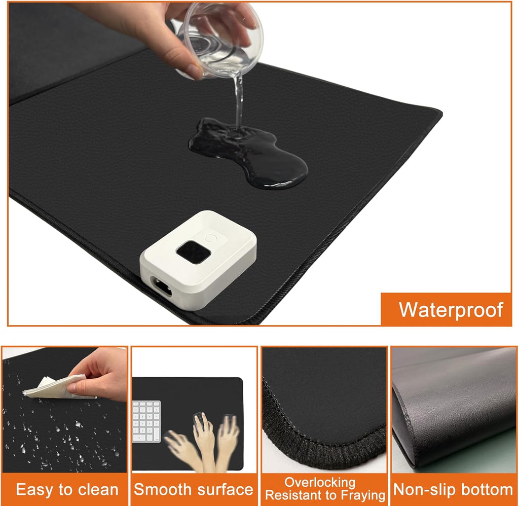 Ysenchan Heated Desk Pad with 5 Heat Levels & Auto Shut-Off – Large PU Leather Mouse Pad, Keyboard Mat & Writing Surface, 31.5" x 13", Black
