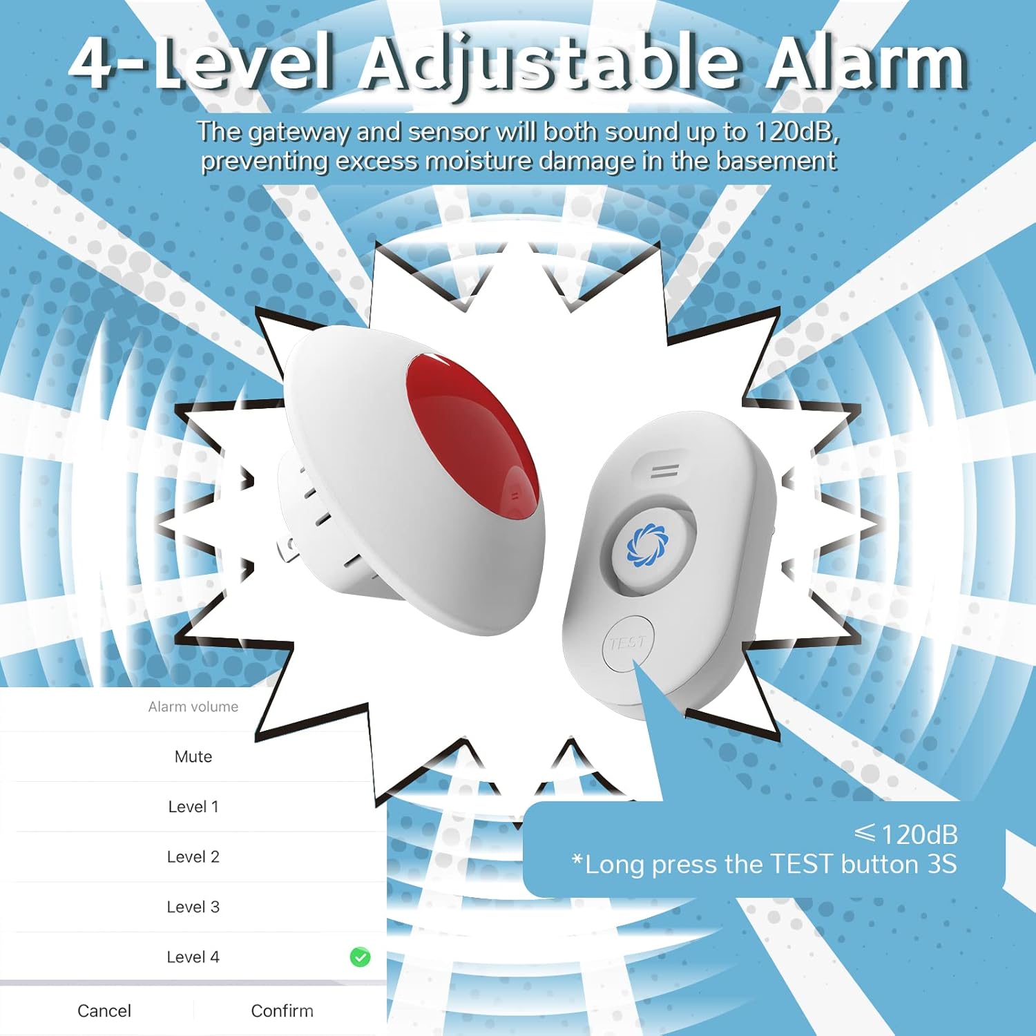 Airthereal Water Leak Detector 3-Pack with WiFi Gateway, Water Alarm Sensor with 0-120dB 4-Level Adjustable Alarm, Leak and Drip Alert with App Alerts for Home, Basement (Not Support 5G WiFi)