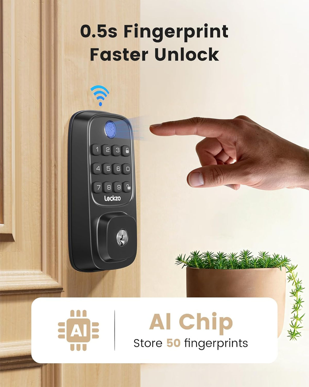 Smart Deadbolt Lock Fingerprint with 2 Lever Handles, Keyless Entry Front Door Lock Set, Electronic Keypad Lock, App Control - Auto Lock, Long Battery Life, Secure Home Basic Locks