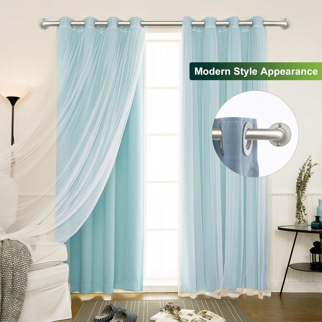 Nickel Wrap Around Curtain Rods 48 to 90 In:Blackout Heavy duty Adjustable Window Curtain Rod for Bedroom,Industrial Darkening Curved French Metal Single Drapery Rods Easy Install,Satin Nickel