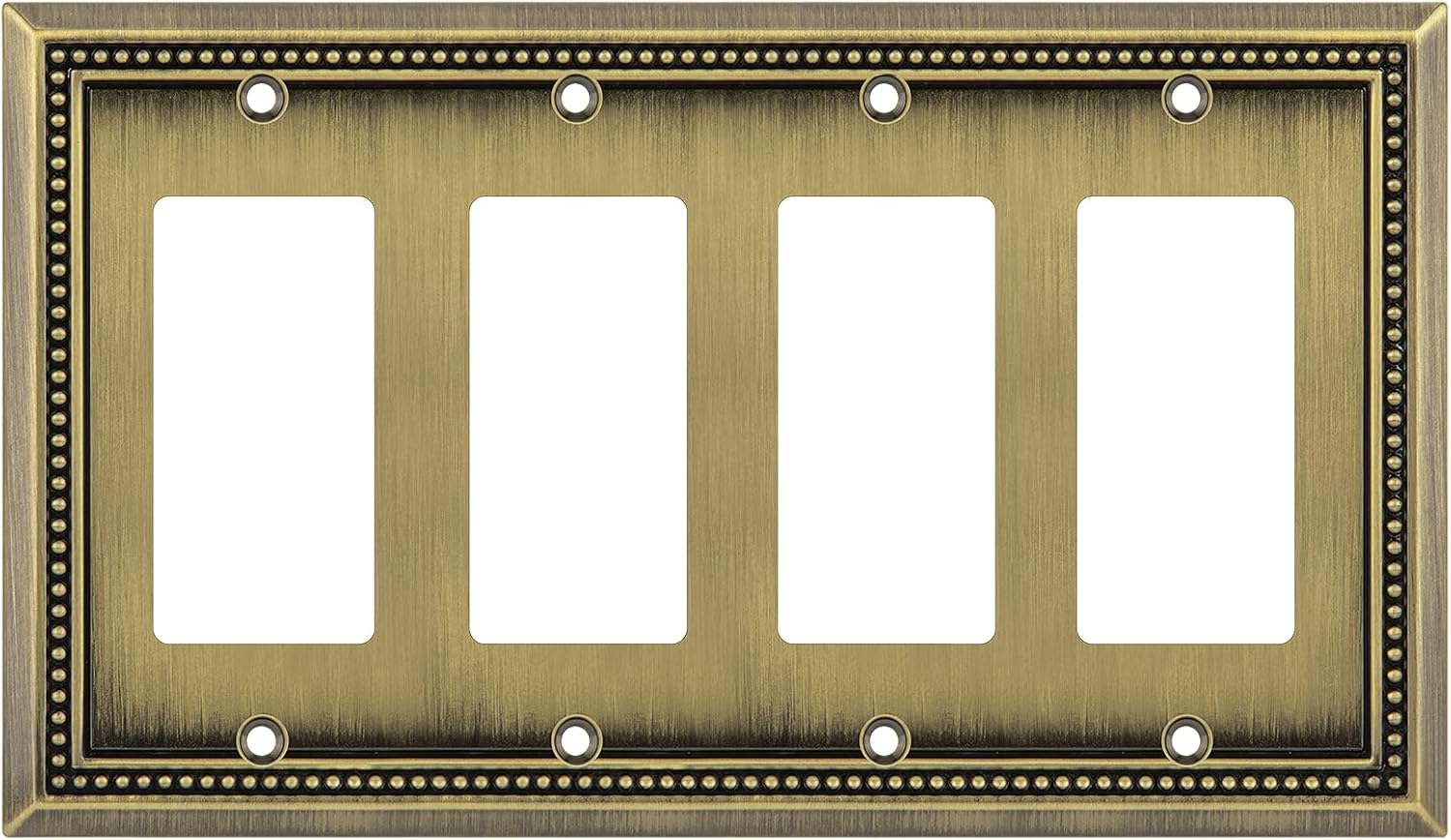 Henne Bery Sunken Pearls Heavy Duty Decorative Wall Plate Switch Plate Outlet Cover (Quad Decorator, Antique Brass)