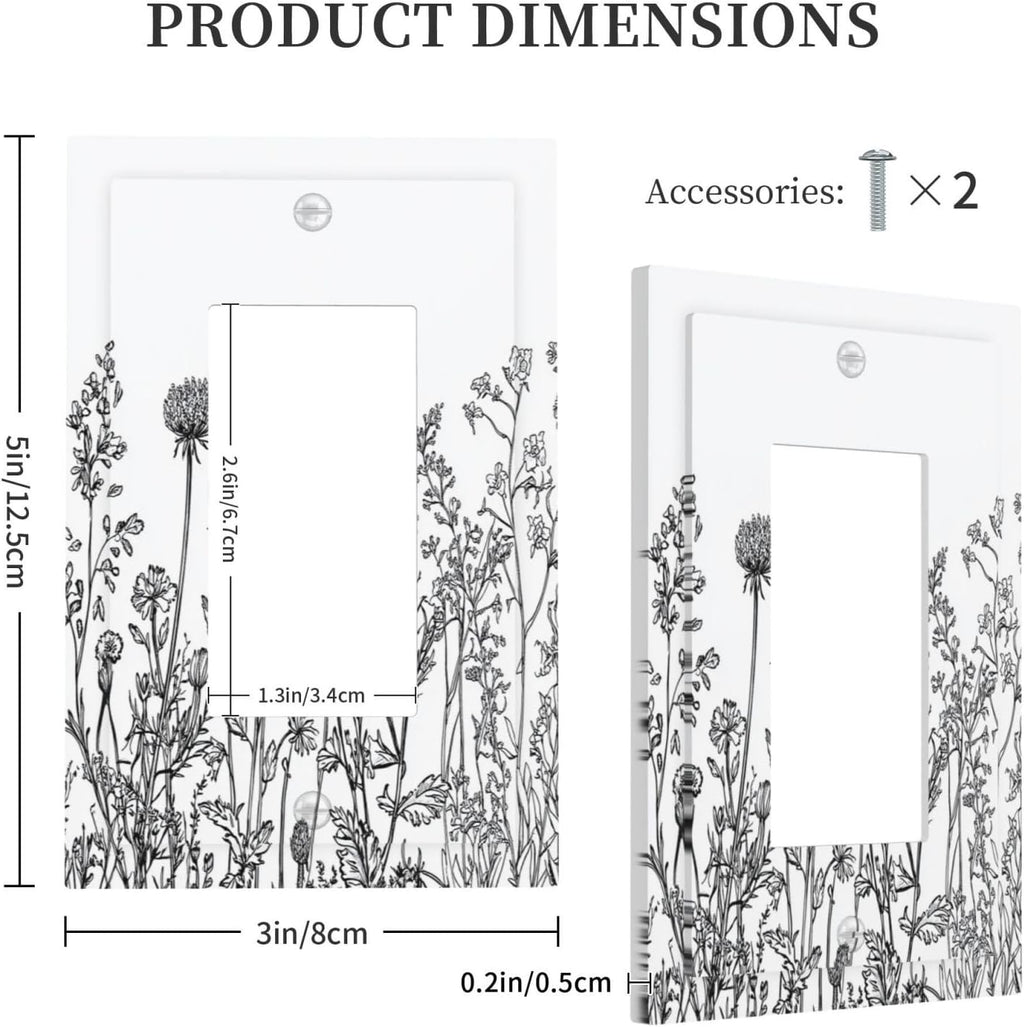 Decorative Outlet Covers Floral Wildflower Rustic Plant Leaves 1 Gang Single Rocker Light Switch Cover Plate Wall Plates Gfci Faceplate For Farmhouse Cabin Decor
