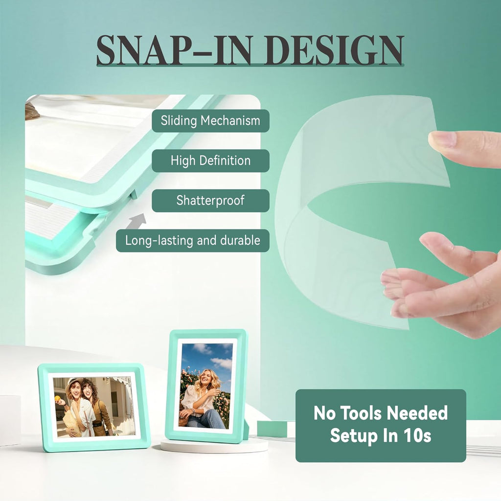 Green 5x7 Picture Frame with Acrylic Front 10 Pack, ABS Frame for 5x7 or 4x11 Photos, Shatterproof UV-Resistant Tabletop Photo Frame, Vertical/Horizontal Display for Home Décor