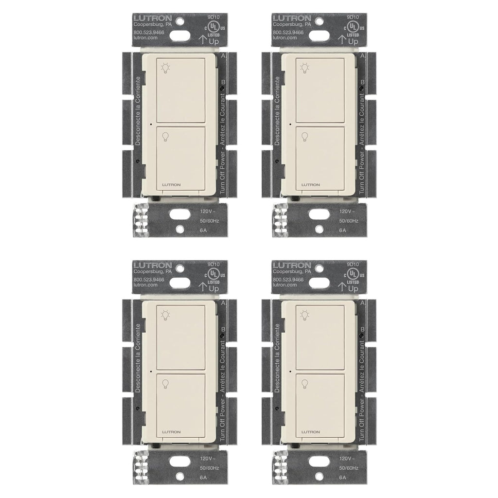 Lutron Caseta Original Smart Light Switch (Lutron Smart Hub Required), for Home, LED, and Fans, 6 Amp, Single-Pole/3-Way, Neutral Required, PD-6ANS-LA-4-Pack, Light Almond, 4 Pack