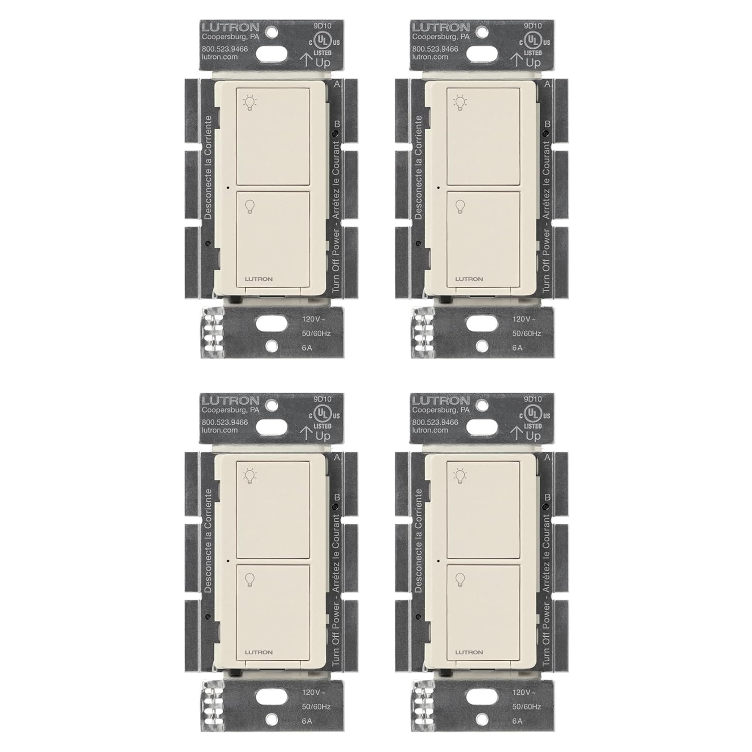 Lutron Caseta Original Smart Light Switch (Lutron Smart Hub Required), for Home, LED, and Fans, 6 Amp, Single-Pole/3-Way, Neutral Required, PD-6ANS-LA-4-Pack, Light Almond, 4 Pack