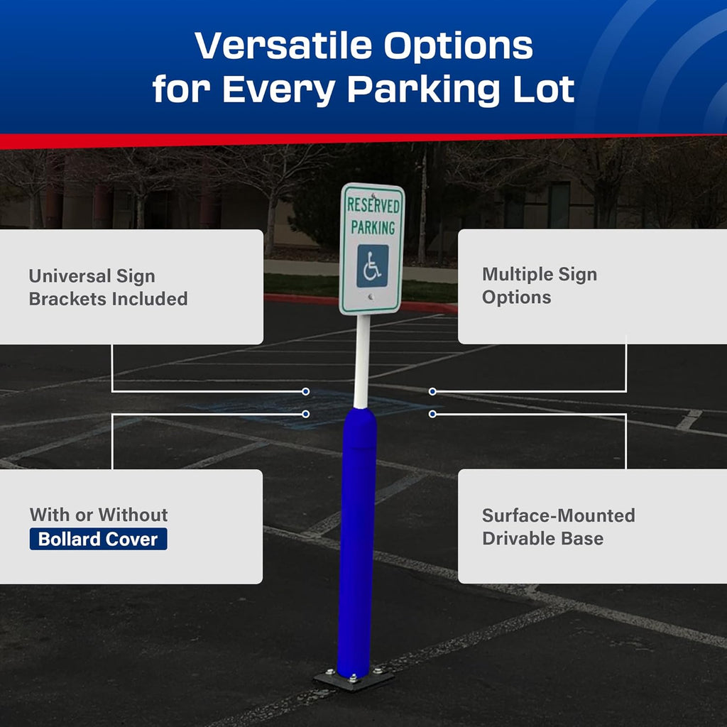 Impact Recovery - Sta-Rite Flexible Sign Post - Sign Holder for Handicap Parking Signs - Made in the USA - 78” with Blue Bollard