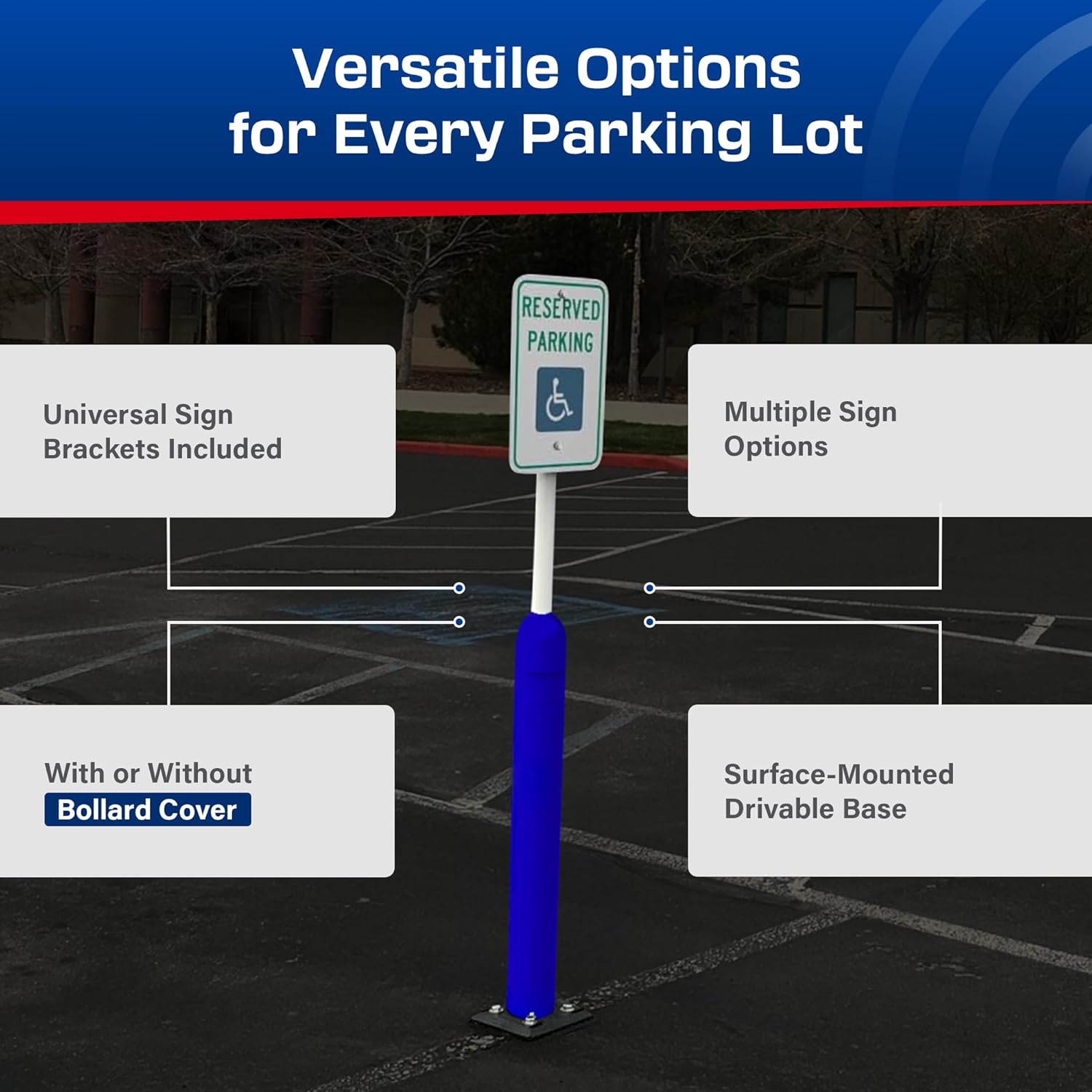 Impact Recovery - Sta-Rite Flexible Sign Post - Sign Holder for Handicap Parking Signs - Made in the USA - 78” with Blue Bollard
