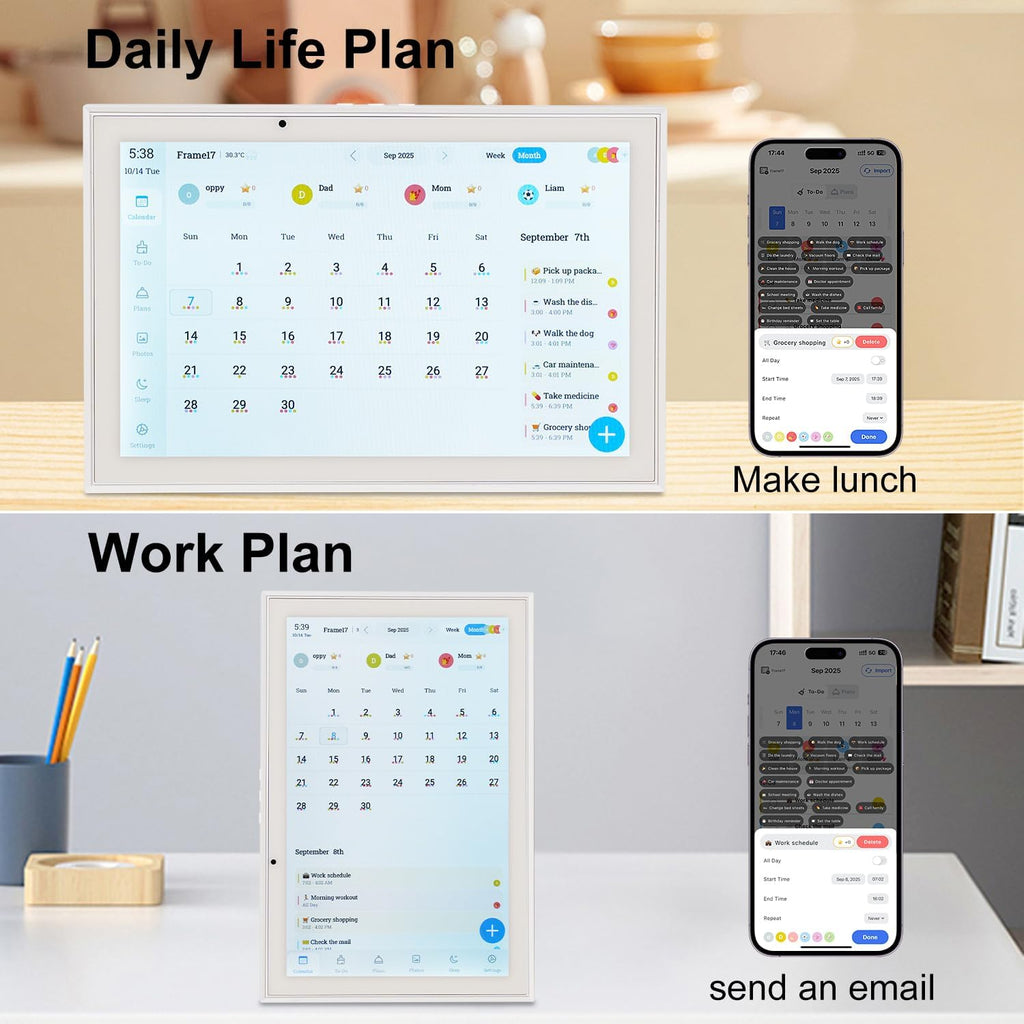 10.1 Inch Smart Digital Calendar Chore Chart Meal Planner HD Touchscreen Smart Family Planner, Hearth Display Desk Digital Calendar Seamless Scheduling(No battery)
