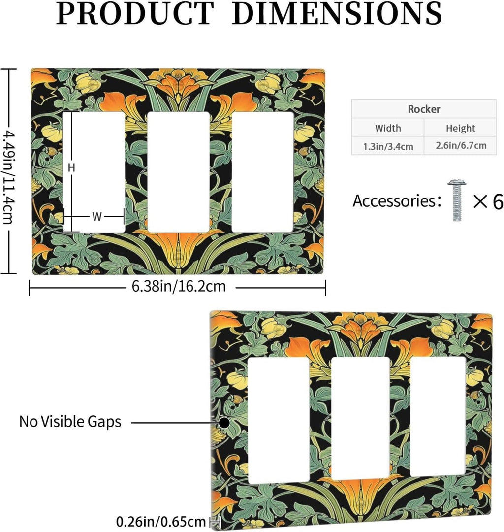 Light Switch Covers William Morris Vintage Floral Green Yellow 3 Gang Rocker Electrical GFCI Decorative Triple Outlet Wall Plate Cover Switchplate for Bedroom Home Decor