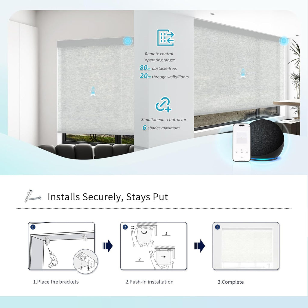 Motorized Blinds with Remote Custom Size Blackout Smart Roller Shades Compatible with Alexa Google, Electric Blinds for Windows