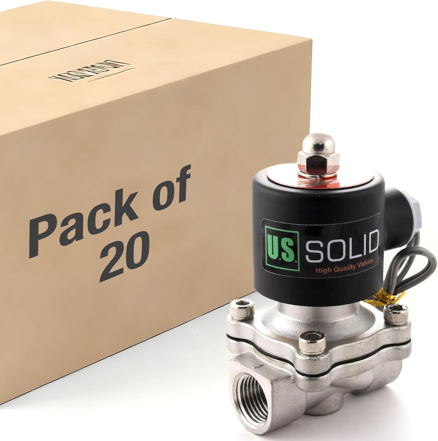 U.S. Solid 1/2" Stainless Steel Electric Solenoid Valve 110VAC Normally Closed Air Water(Pack of 20)