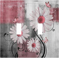 Decorative Switch Plates Pink Floral Rustic Daisy Flower And Butterfly 2 Gang Double Toggle Wall Plate Outlet Light Switch Cover Electrical Faceplate for Farmhouse Cabin Decor