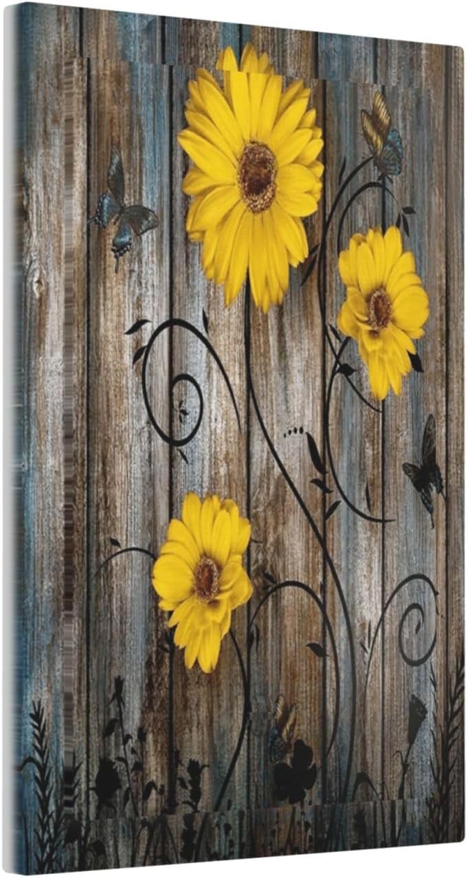 Rustic Barn Sunflower Wooden Daisy Flower Plank Light Switch Cover Plate 1 Gang No Device Blank Electrical Wall Plates Faceplate Decorative Switch Plate for Farmhouse Home Decor