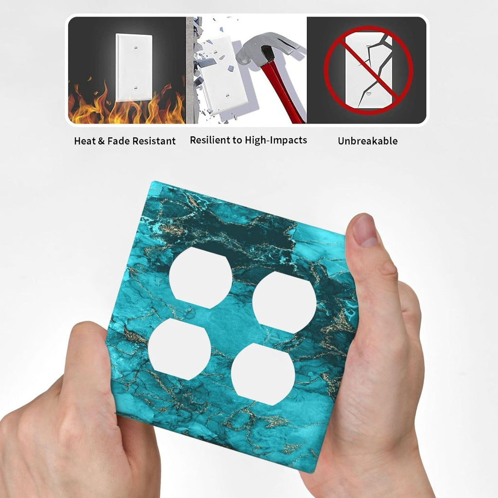 Decorative Outlet Covers Modern Abstract Turquoise Blue Marble Texture 2 Gang Wall Plate Double Duplex Receptacle Light Switch Covers Switch Plate Cover for Bathroom Home Decor