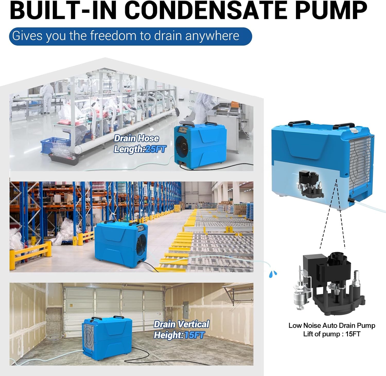 MOUNTO Commercial Dehumidifier, 150 Pint High-Capacity, Includes Pump Drain Hose for Water Damage Restoration, Ideal for Basements, Warehouses & Job Sites