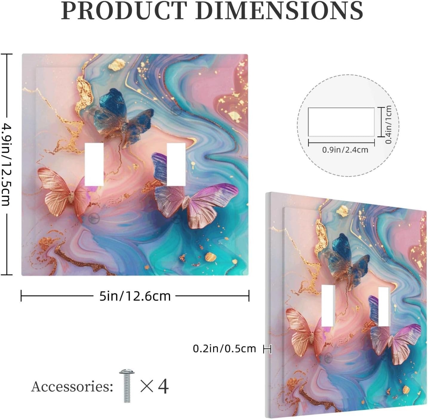 Colorful Marble Butterfly Gold Glitter Abstract Print Decorative Switch Plates 2 Gang Double Toggle Outlet Light Switch Cover Wall Plate Electrical Faceplate for Bed Room Living Room Decor