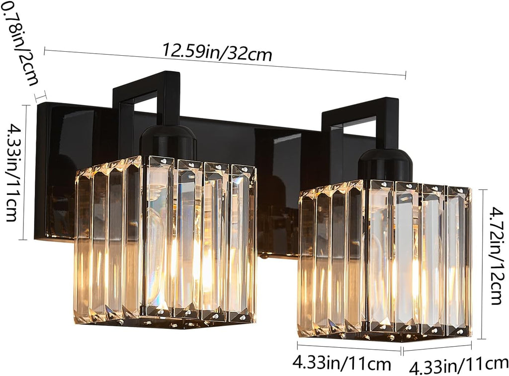 Modern Bathroom Vanity Light 2-Lights Plating Black Vanity Light Crystal Wall Light Bathroom Light Fixtures