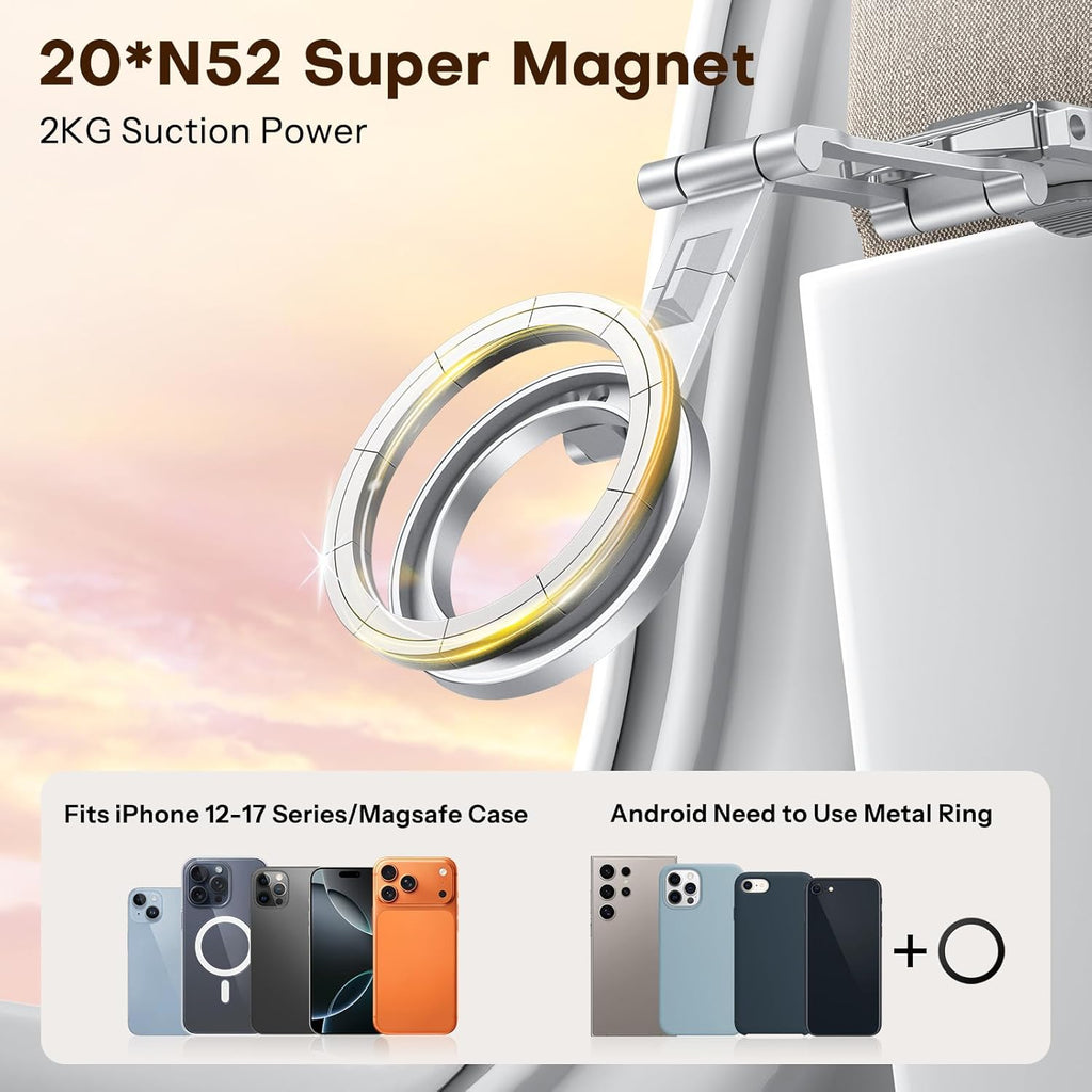 OMOTON 360°Rotating for MagSafe Tripod Mount, Adjustable Aluminum Magnetic Phone Tripod for iPhone 17/16/15/14 Pro Max Air, Foldable Cell Phone Stand Fits Vlog, Gym, Travel Essentials, Silver