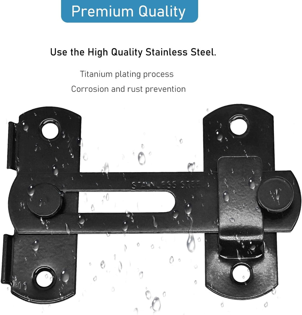 2 Set 4" Gate Latches Safety Door Lock for Barn Door, Heavy Duty Stainless Steel Farm Flip Gate Latch,Black