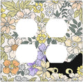 Decorative Outlet Covers Cute Black Cat in a Flower Patch Botanical Garden 2 Gang Wall Plate Double Duplex Receptacle Light Switch Covers Switch Plate Cover for Bedroom Home Decor