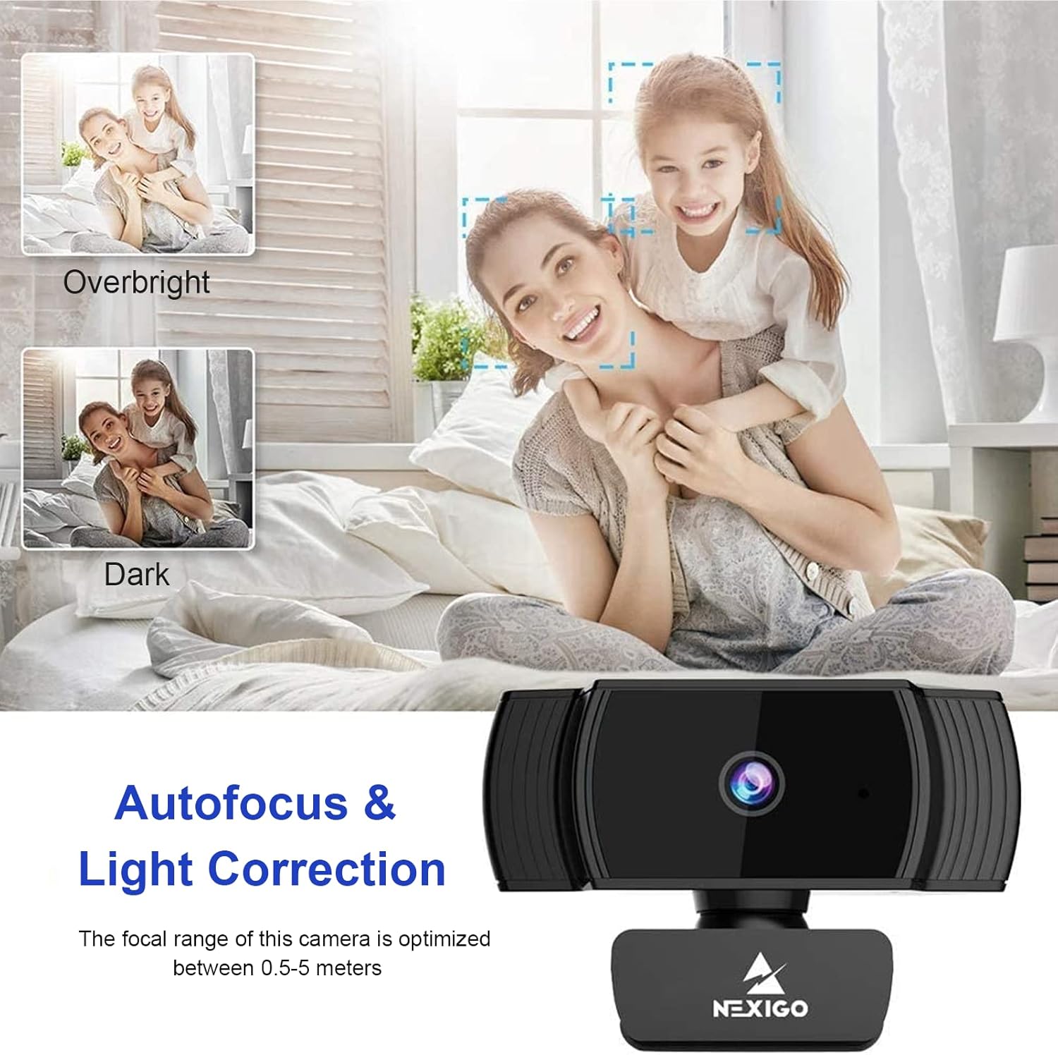 NexiGo N930AF Webcam with Microphone for Desktop, Autofocus, Webcam for Laptop, Computer Camera, 1080p HD USB Web Camera, Compatible with Zoom/Switch 2/Teams/Webex