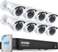 ZOSI H.265+ Home Security Camera System with AI Human Vehicle Detection, 5MP 3K Lite 8 Channel CCTV DVR Recorder and 8 x 1080p Weatherproof Bullet Camera Outdoor Indoor, 80ft Night Vision, 1TB HDD