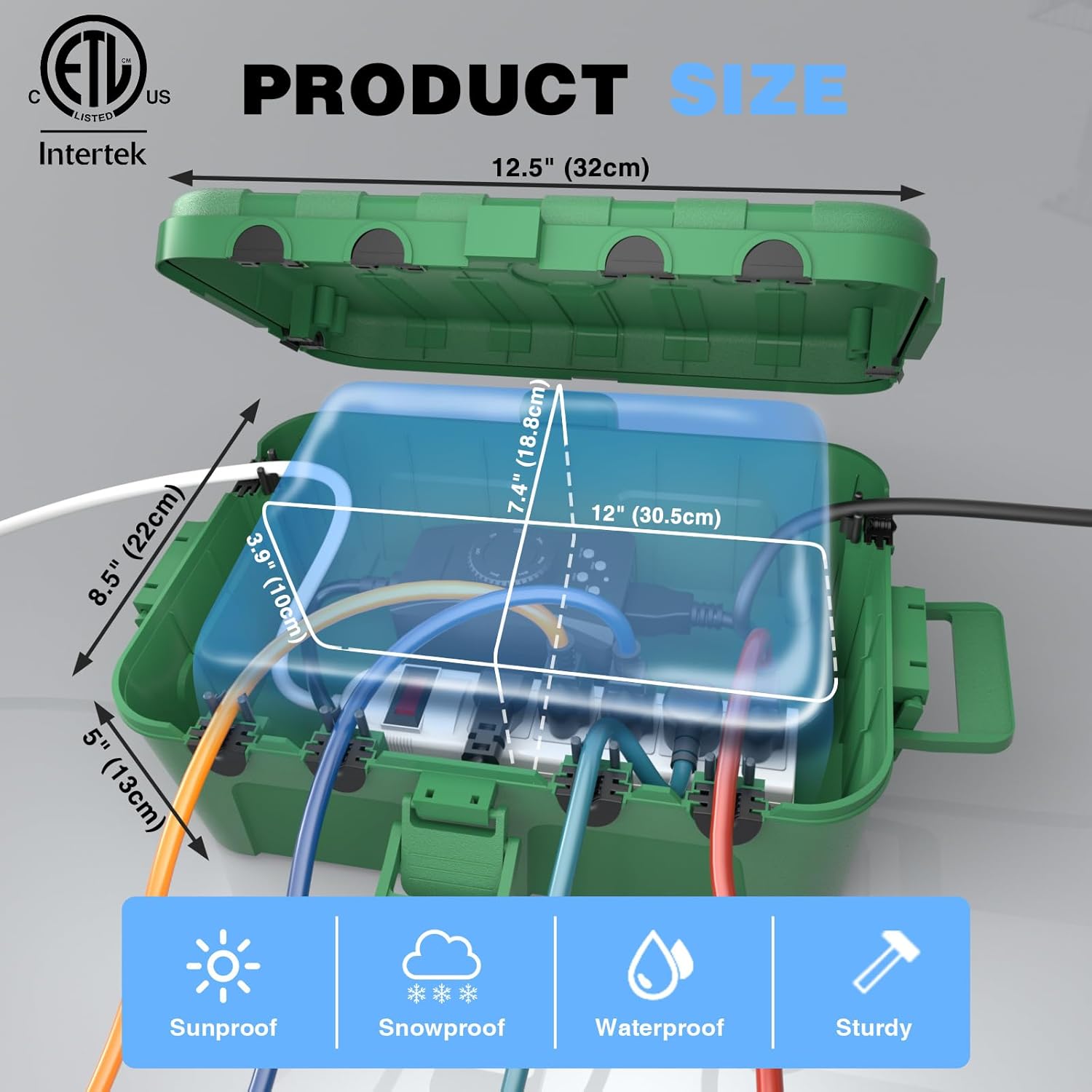 Flemoon IP54 Waterproof Electrical Box, Outdoor Plug Cover Weatherproof, for Outdoor Outlet, Timer, Extension Cord, Power Strip, String Light, Green