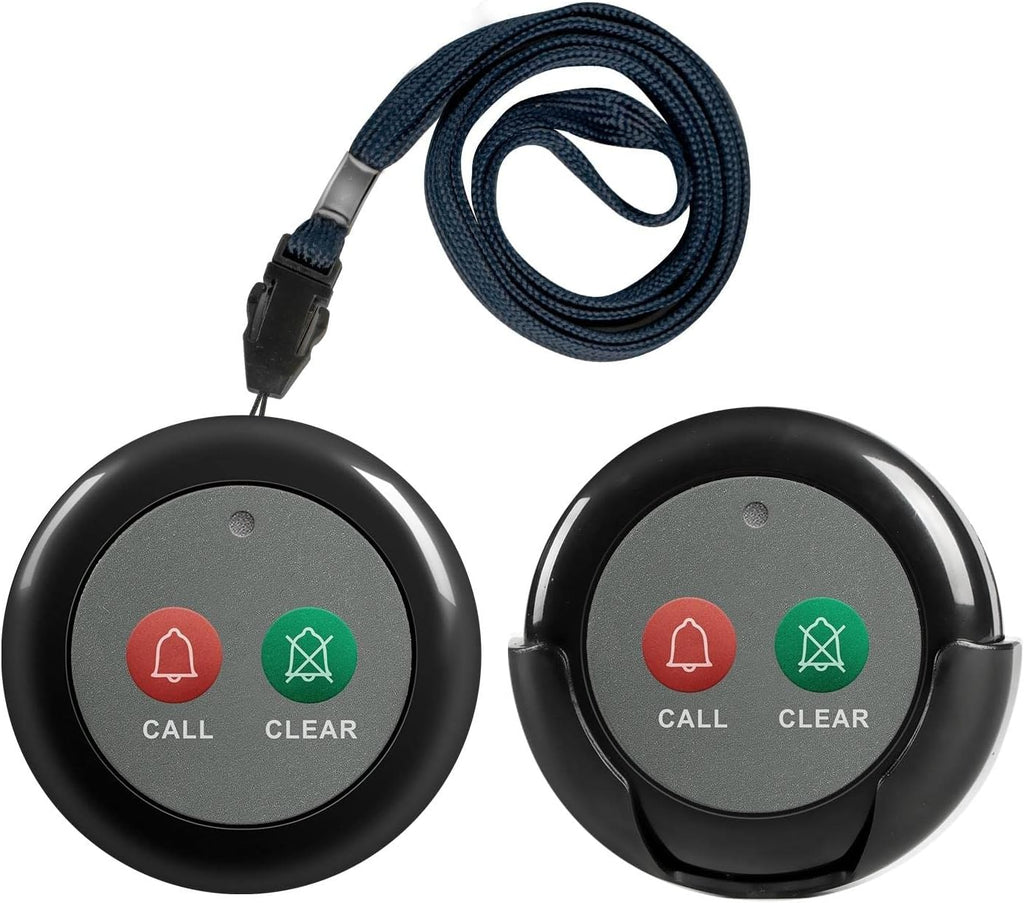 Wireless Call Buttons with Clear Call Dual Function for Wireless Call System Portable Caregiver Pager for Restaurants Nursing Home Clinic Care Facilities 2 PCS Black