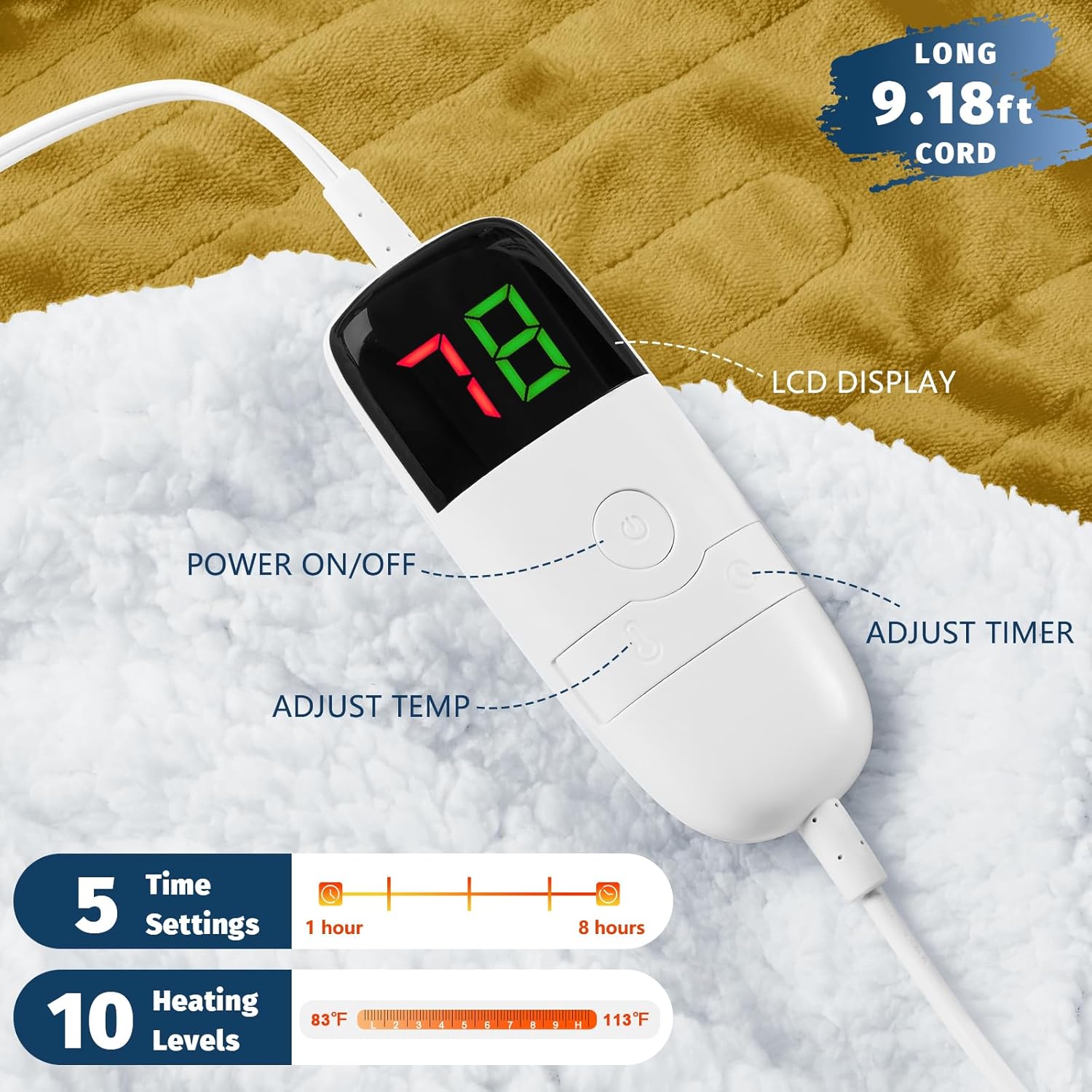 BOMOVA Heated Electric Blanket Full Size - 72" x 84" Heating Blanket with 10 Heating Levels & 8 Hours Auto Off, Warm Flannel Blanket, Christmas Birthday Gifts for Women