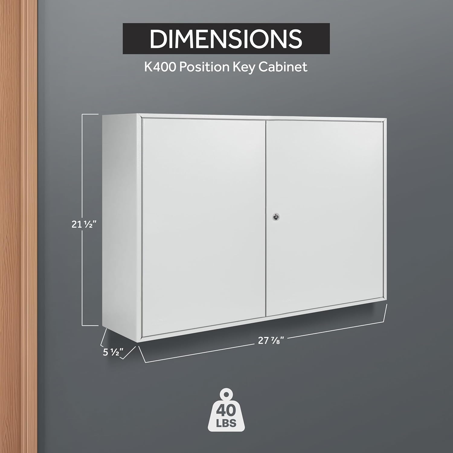 Durabox 400 Position Steel Key Cabinet - Organize and Secure Key Storage Lock Box with Numbered Hooks and Tags for Valets, Hotel, Office, Car Dealerships and More (K400) (Light Grey)