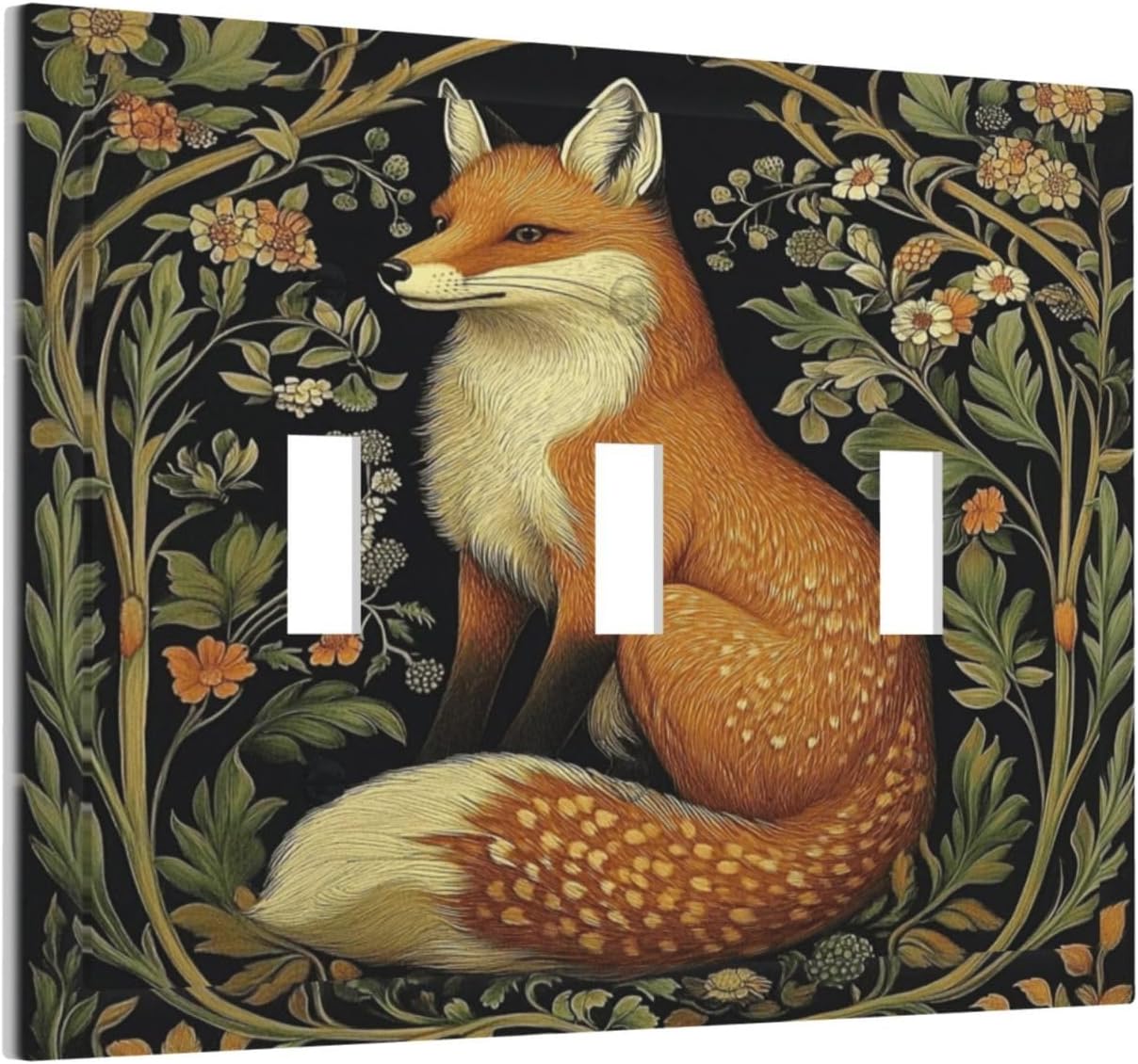 Fox Morris Plants Flowers Vine Colorful Floral Decorative Switch Plates 3 Gang Wall Plate Triple Toggle Light Switch Cover Faceplate Electrical Wall Panels For Bed Room Living Room Decor