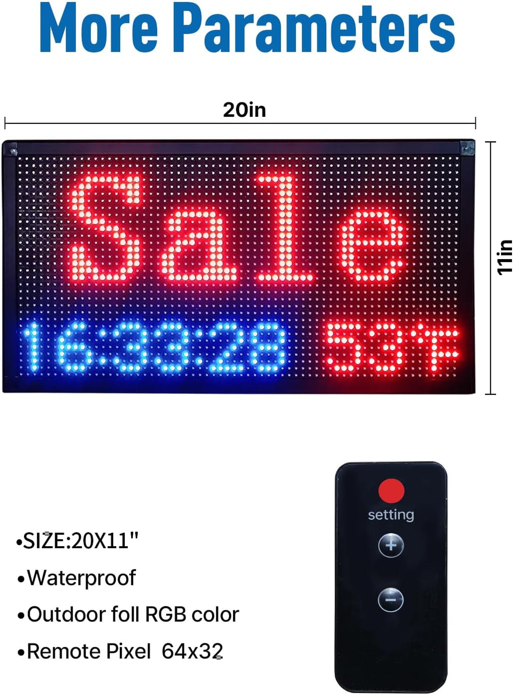 20”x11” Smart LED Open/Closed Sign Outdoor Waterproof, RGB Color Changing Backlight with Remote Control, Digital Alarm Clock, Calendar & Temperature Display - Use Retail Stores, Shops