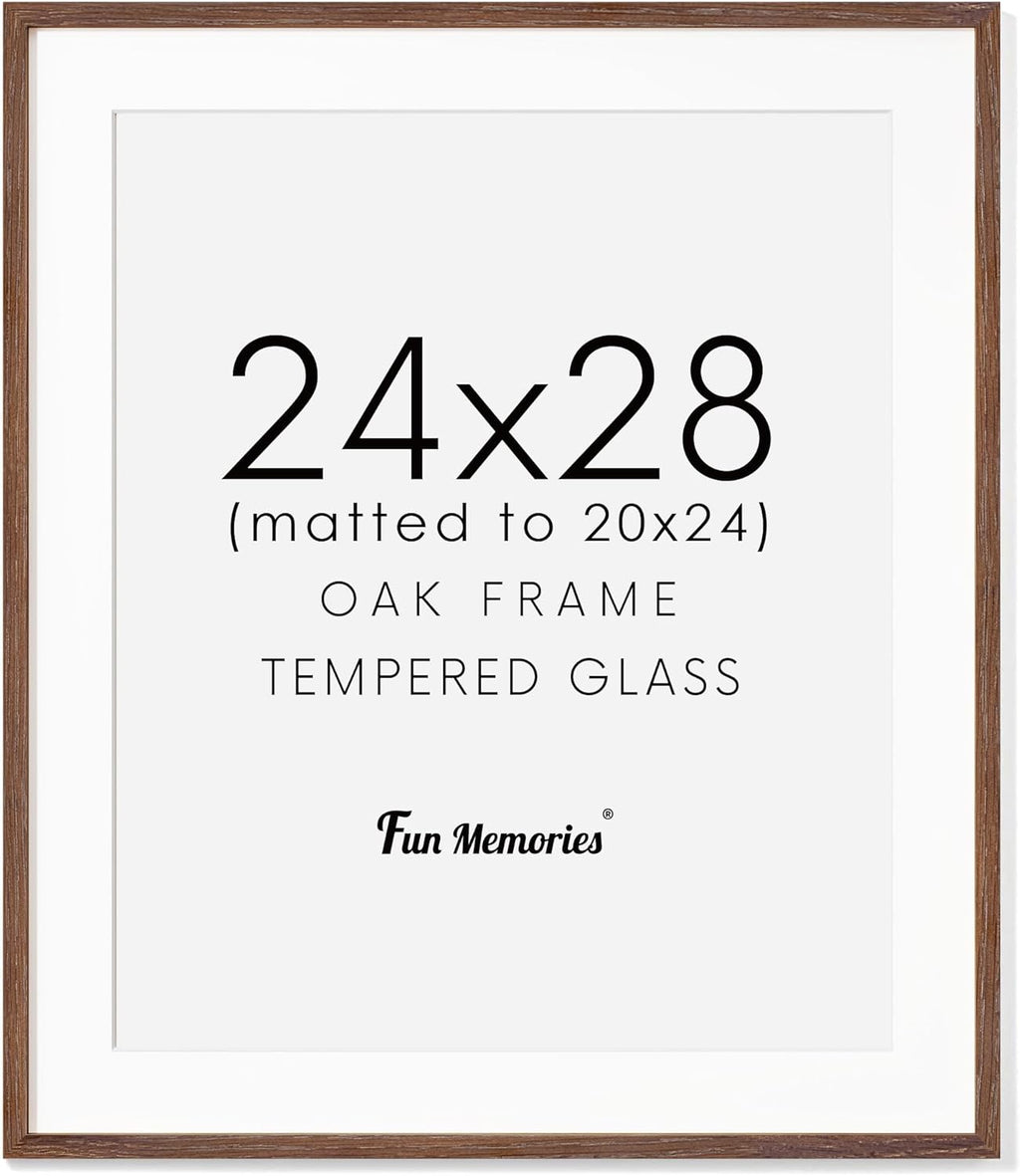 24x28 Picture Frame, Solid Oak Wood Frames 24 by 28, Rustic Wood Poster Frame 24"x28", 24x28 Frame with Mat for 20x24, 24 x 28 Frame with Tempered Real Glass (Walnut Color, 1 Pack)