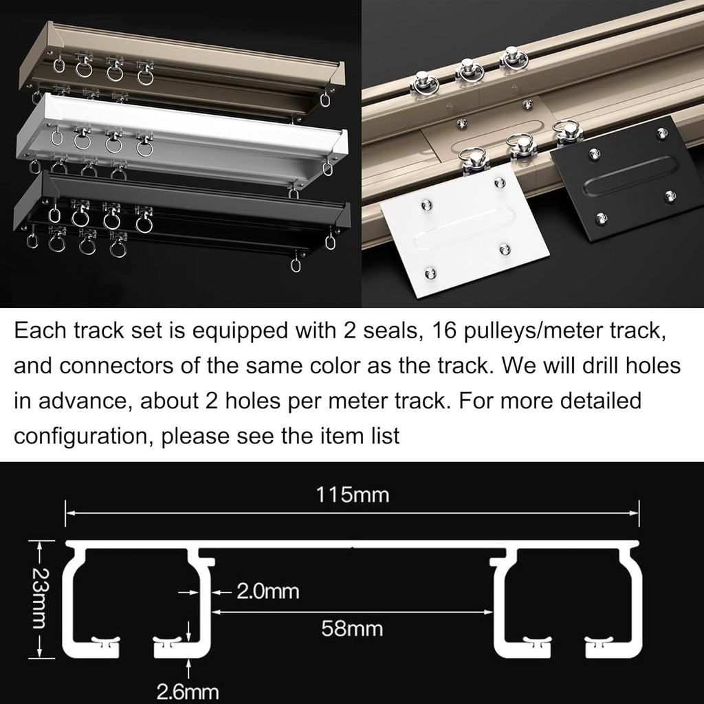 Ceiling Mounted Curtain Track System - Double Rails for Curtains & Drapes - Room Dividers - Sliding Curtain Rail for Window (champagne, 4.5m)
