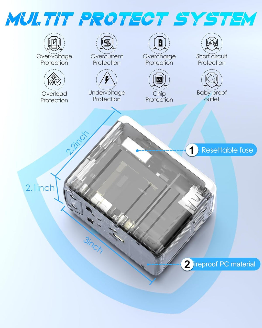 Universal Travel Adapter, 6.0A 5 USB Ports (3 USB C) & 2500W AC Outlet, International Power Plug Adapter Worldwide Travel Wall Charger Multi Plug for Europe UK US AUS (Type C/G/A/I, White)
