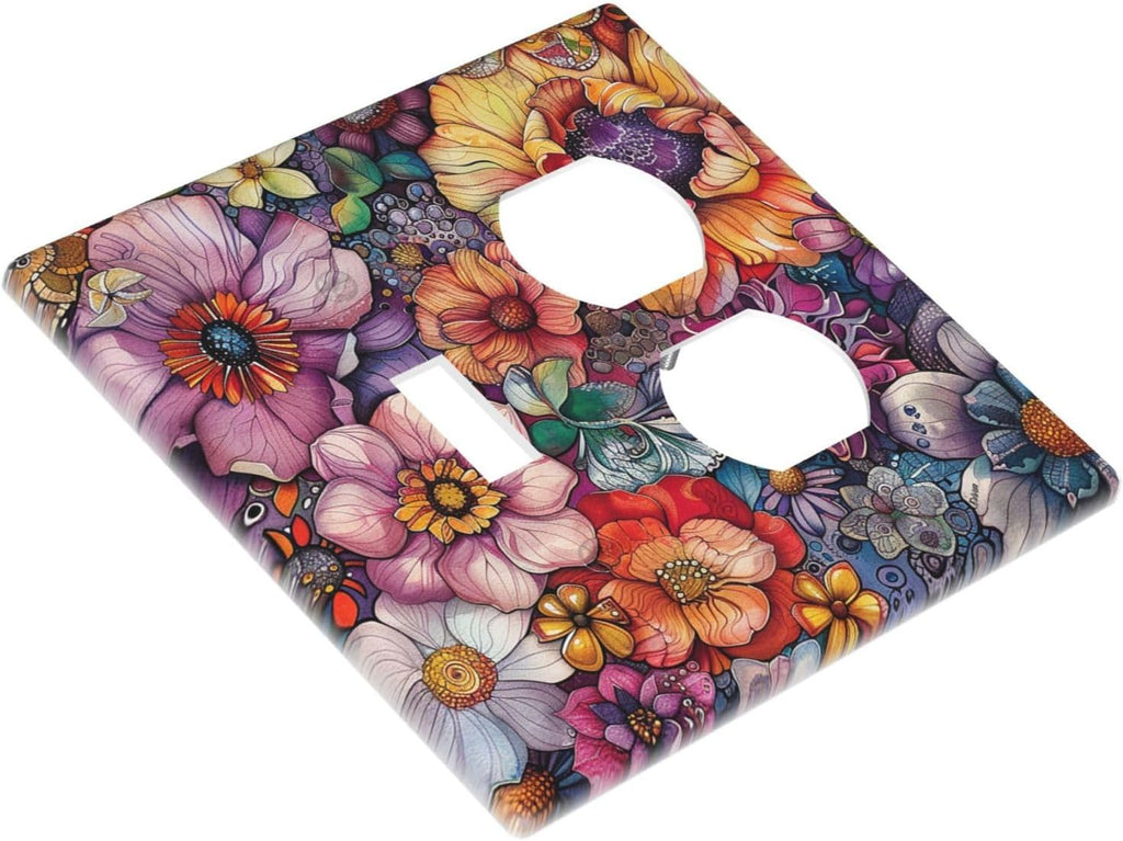 Wallplates Colorful Bohemian Flowers Vintage Boho Floral 1 Toggle 1 Duplex Switch Plate Electrical GFCI Faceplate Decorative Light Switch Covers for Bed Room living Room Decor