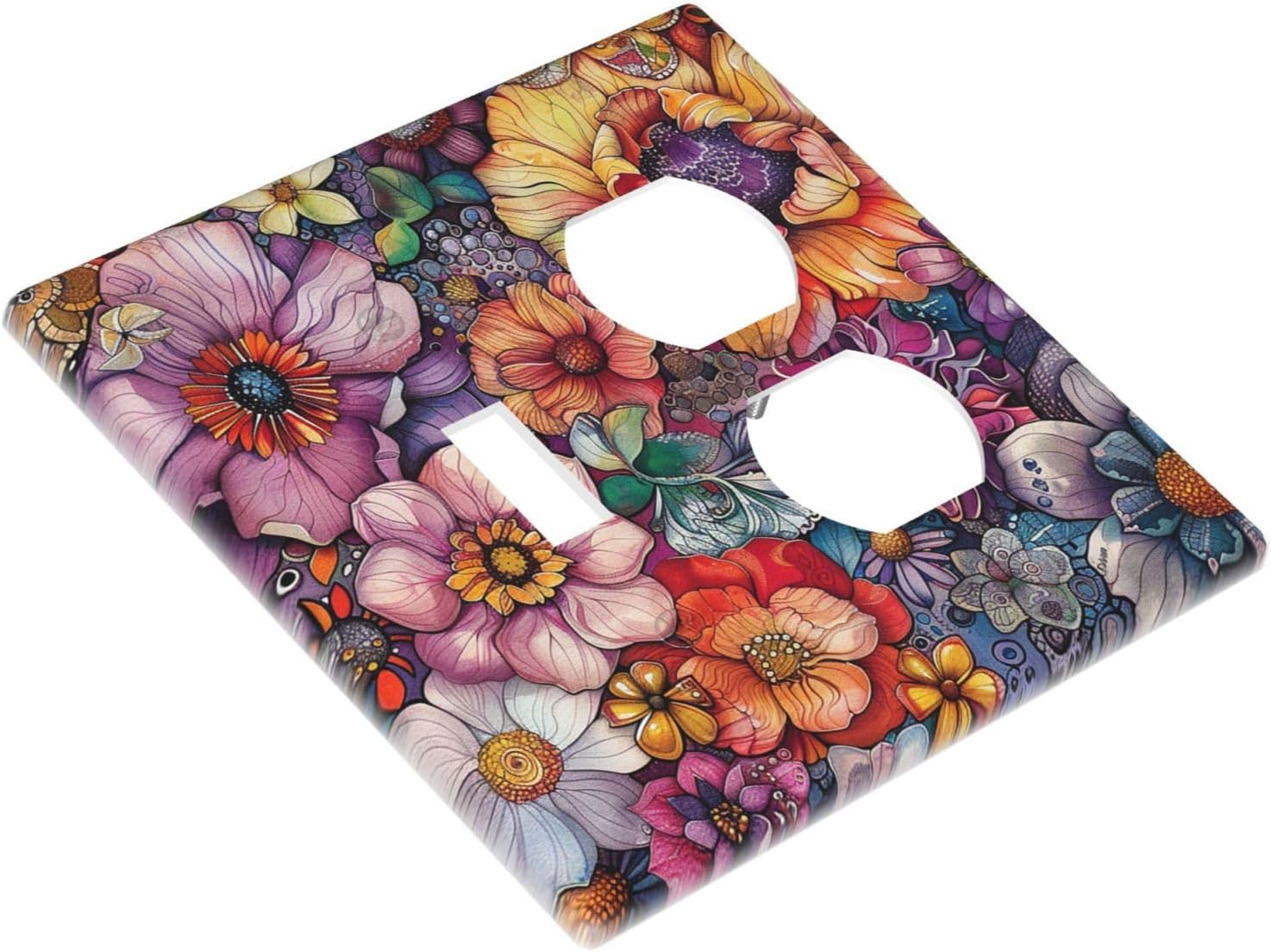Wallplates Colorful Bohemian Flowers Vintage Boho Floral 1 Toggle 1 Duplex Switch Plate Electrical GFCI Faceplate Decorative Light Switch Covers for Bed Room living Room Decor