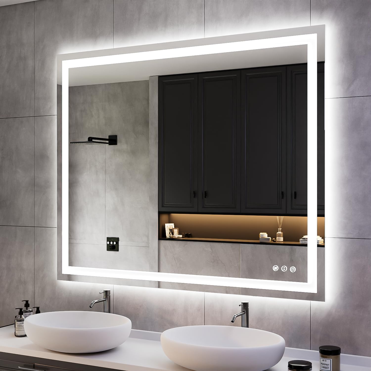 ISKM 48'' x 40'' LED Mirror for Bathroom Lighted Vanity Mirror for Wall Front Lights + Backlit LED Bathroom Mirror Anti-Fog Tempered Glass ETL Listed