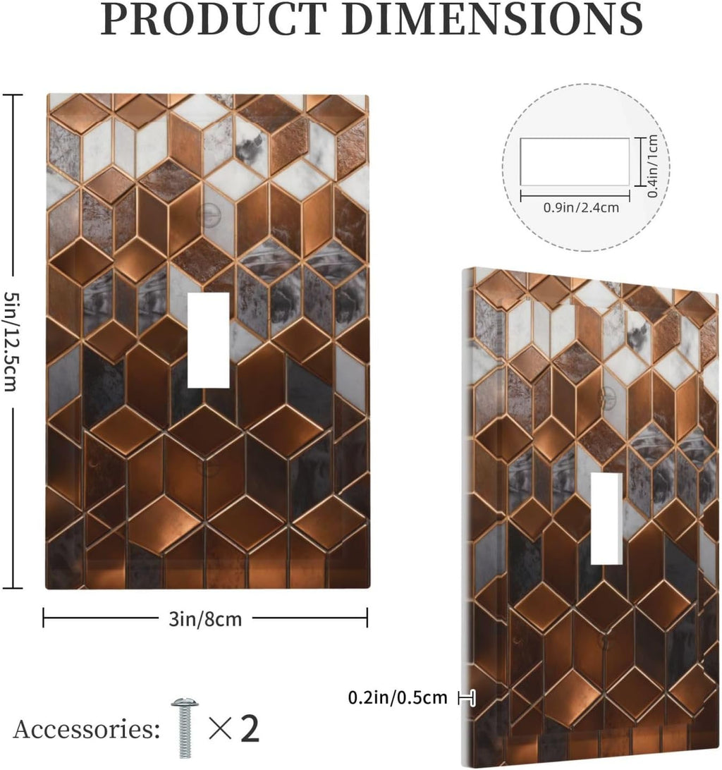 Brown Abstract Luxury Modern Geometric Cubic Marble 1 Gang Single Toggle Decorative Light Switch Covers Electrical Faceplate Switch Plates for Bathroom Kitchen Home