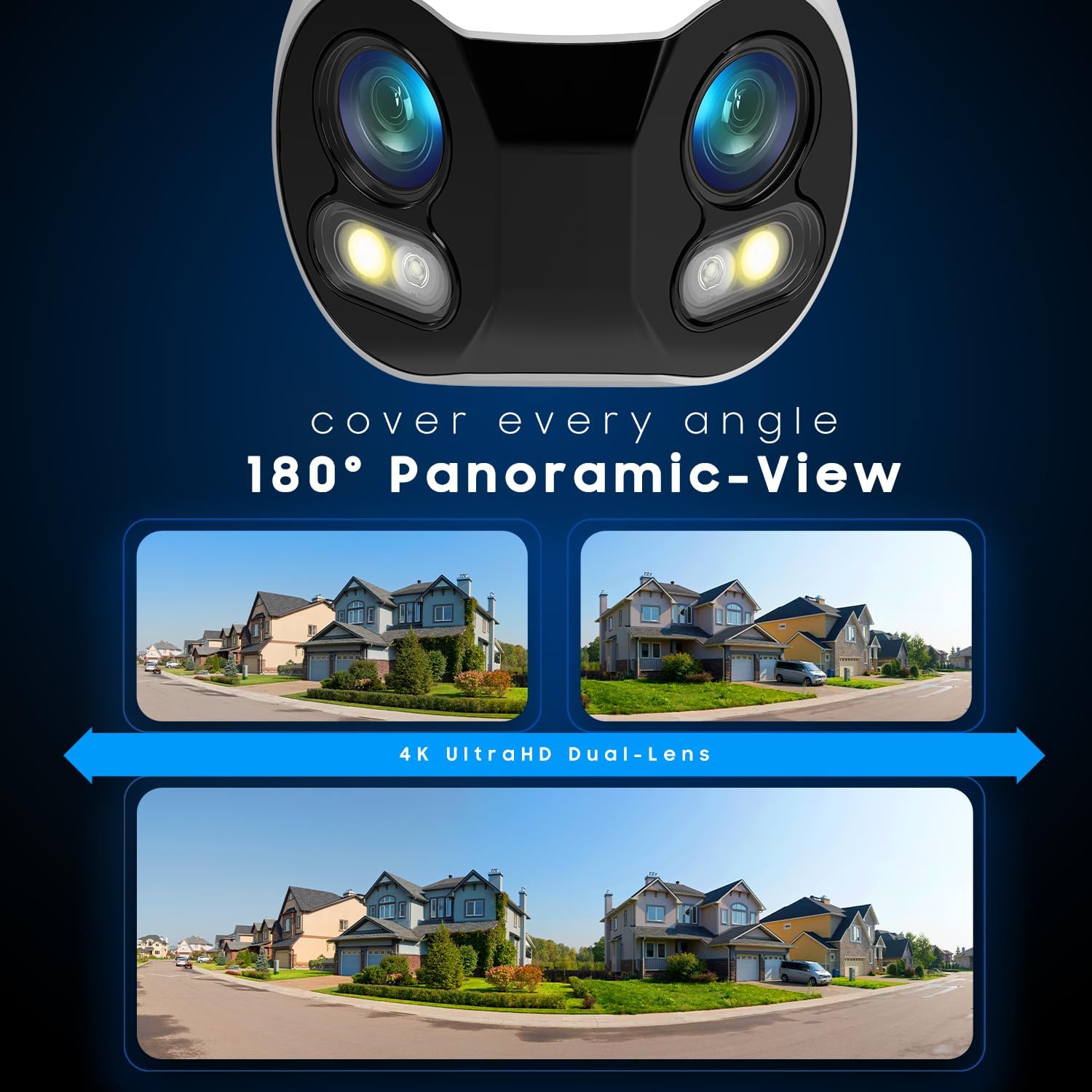 Amcrest Dual-Lens 4K (8MP) Outdoor Security WiFi Camera, 2 x 4MP Lenses WiFi AI Bullet IP Camera, Dual-Band 2.4Ghz & 5Ghz, Face Detection, Panoramic 180° FOV, 4K@15fps IP8M-DLB2998W-AI (White)